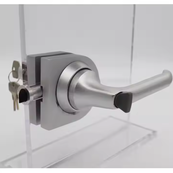 Frameless Aluminum Glass Door Handle Lock White Black Sliver Double Door Lock Cylinders
