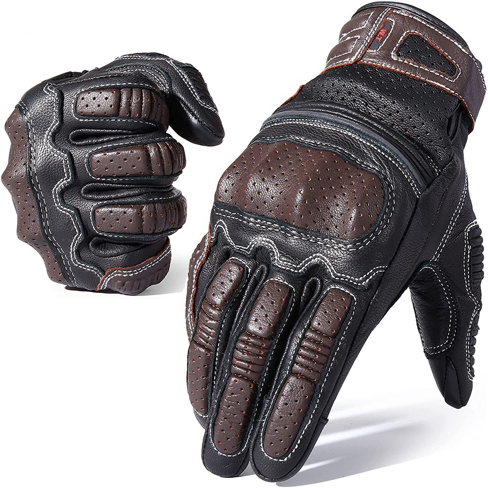 Genuine Leather Vintage Motorcycle Full Finger Gloves Rubber Guard Protection Touchscreen Motorbike gloves