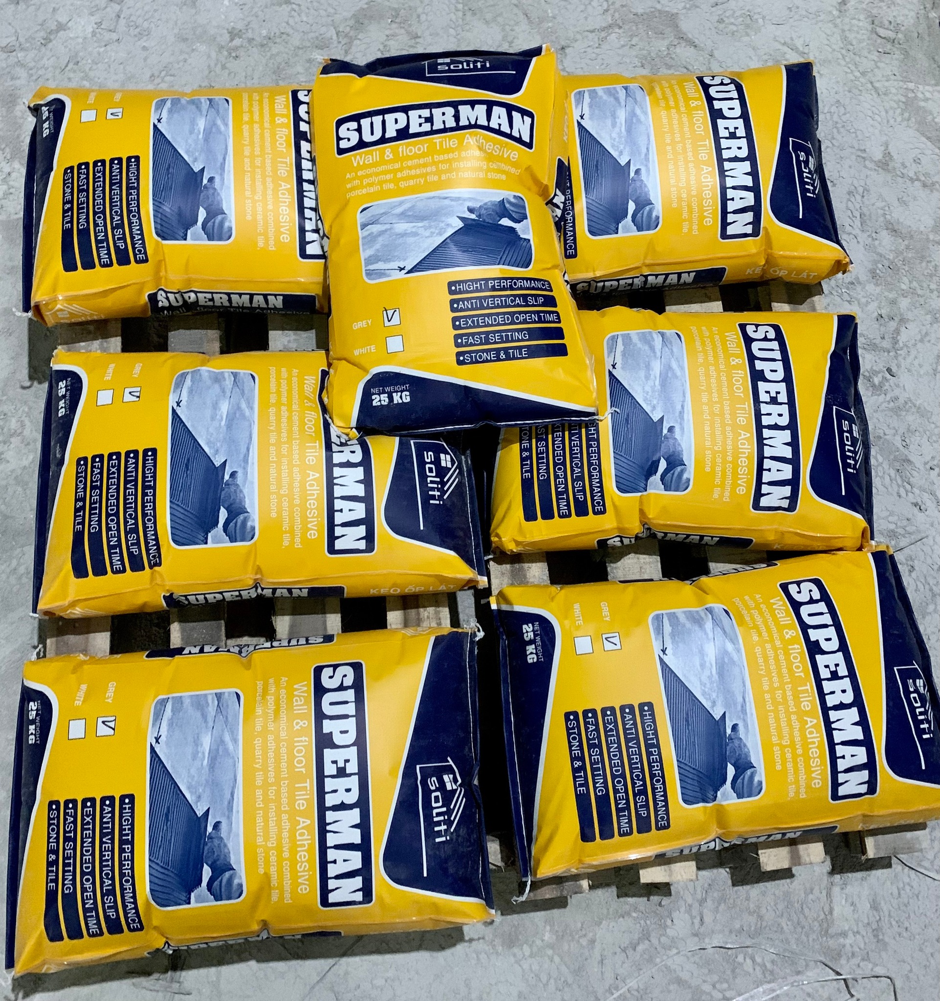 Tile Adhesive 25KG Super Man Cement Based Vietnam Origin Exporting Quality for Exterior Materials Low Price