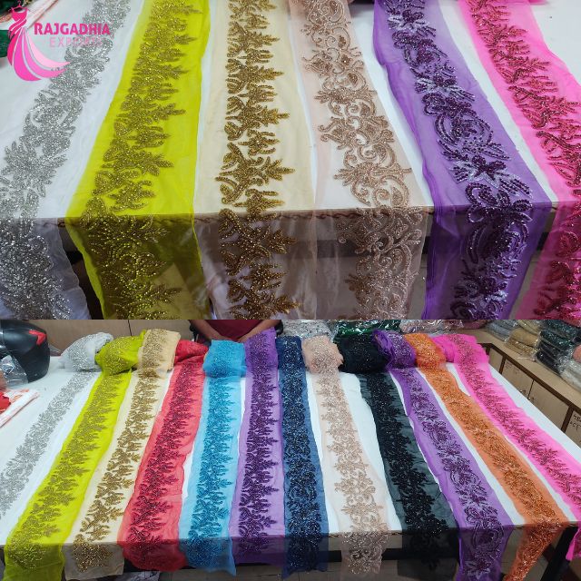 Украшение из бисера, красивая золотая кружевная ткань, Кружевная аппликация, кружевная отделка из бисера
