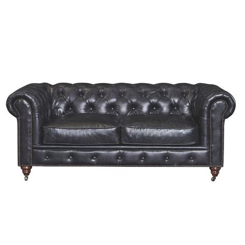 Hotel furniture 3 seater sofa and armchair club chairs for living room modern single seat black leather chesterfield chair