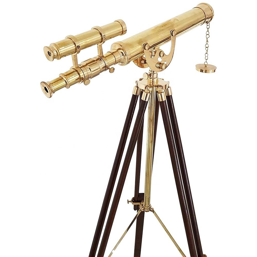 Shiny Brass Marine Miniature Telescope With Wooden Tripod Magnification Desktop Birthday Gift Office Gift Home Decor Gifts