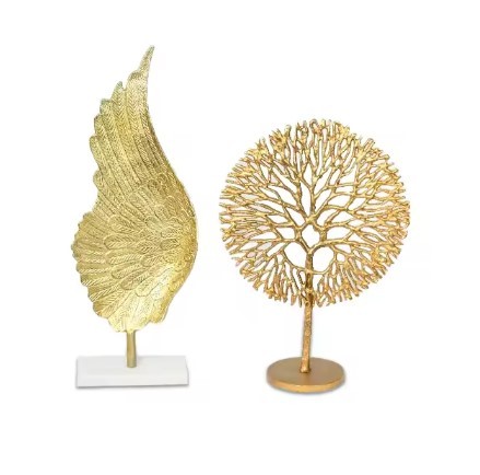 Metal Aluminum Luxury Modern Design feather With tree Tabletop Office Table Decorative Sculpture