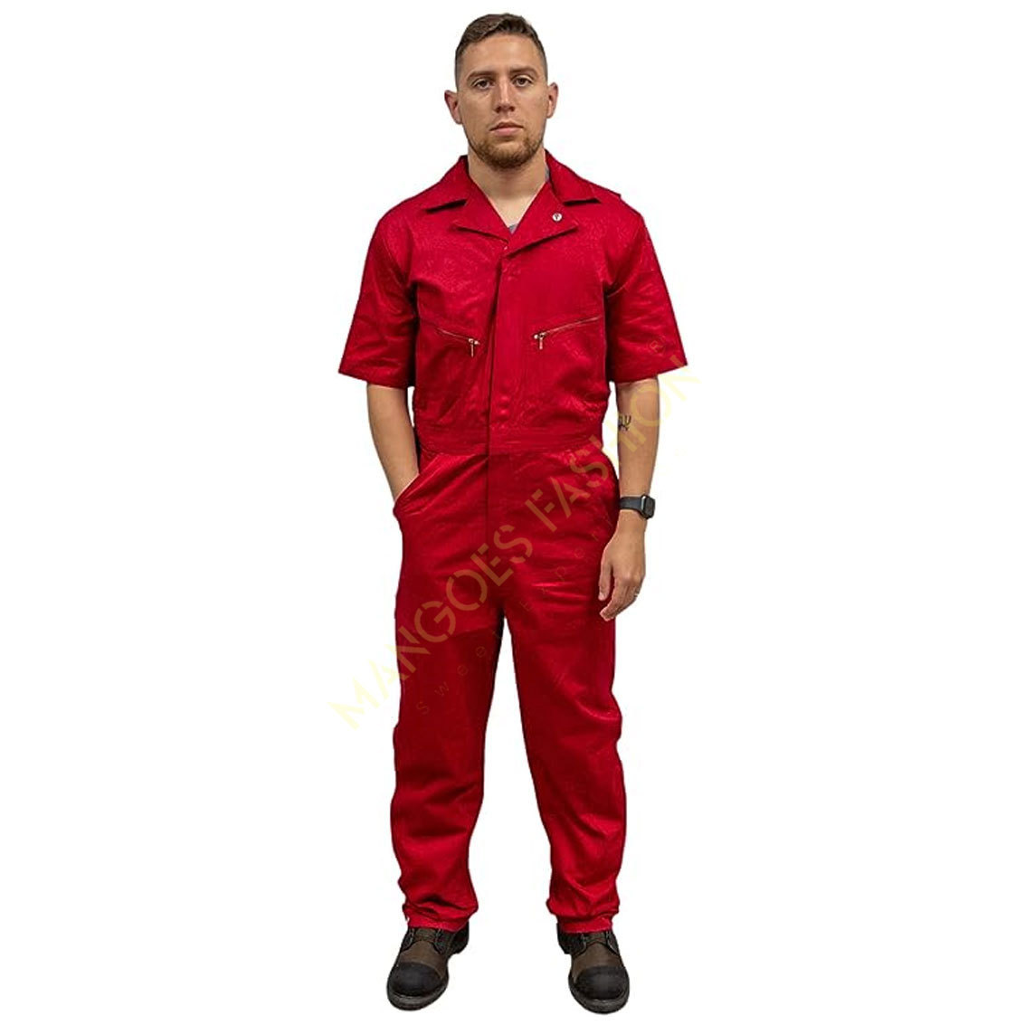 Stay Cool and Protected with Workzone Men's Red Lightweight Short Sleeve Cotton Coveralls - Ideal Antistatic Overall Coverall