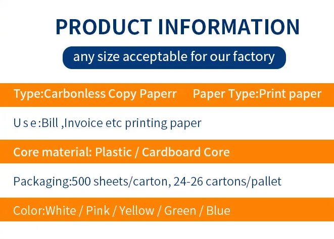 A4 Printing Paper Invoice Form Computer Form 45gsm NCR Paper Carbonless Copy Paper