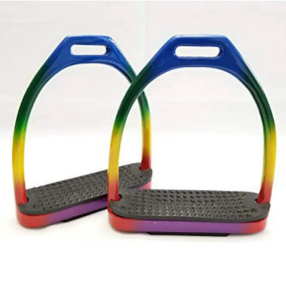 High Quality Multi-Color Rainbow Black Pads Manual Flexi Stirrup Irons Made of Stainless Steel