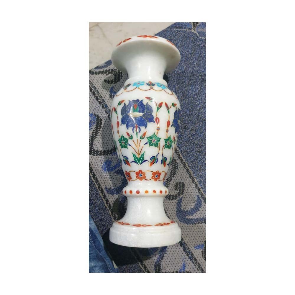 Handmade Indian Natural Stone Inlay Flower Vases Set Elegant Ins Style with Marble Base for Home Decor