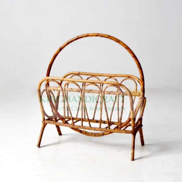 Magazine display rack natural rattan handcrafted newspaper holder eco friendly wicker OEM customized