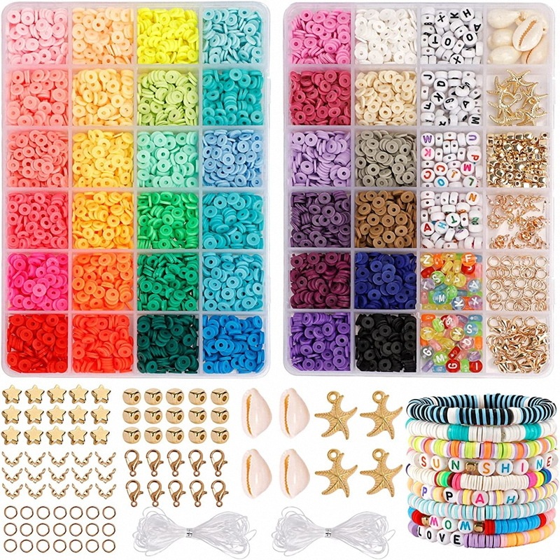 2023 Polymer Clay Beads Colorful Burst Beads Perlers Multi-shapes Kids Handmade Diy Jewelry Making 6mm Soft Ceramic Beads Kit