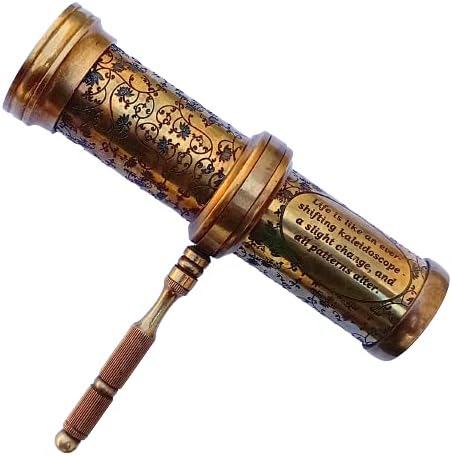 Antique Hand Carved Brass Twist Kaleidoscope for Adult and Kids Antique with Brass Handle by Art Gift Decor