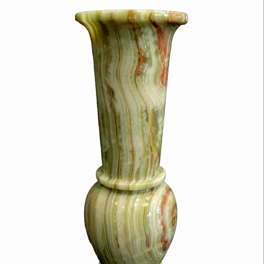 45cm Tall Green & Onyx Marble Flower Vase Exquisite Decoration Piece Hand Crafte