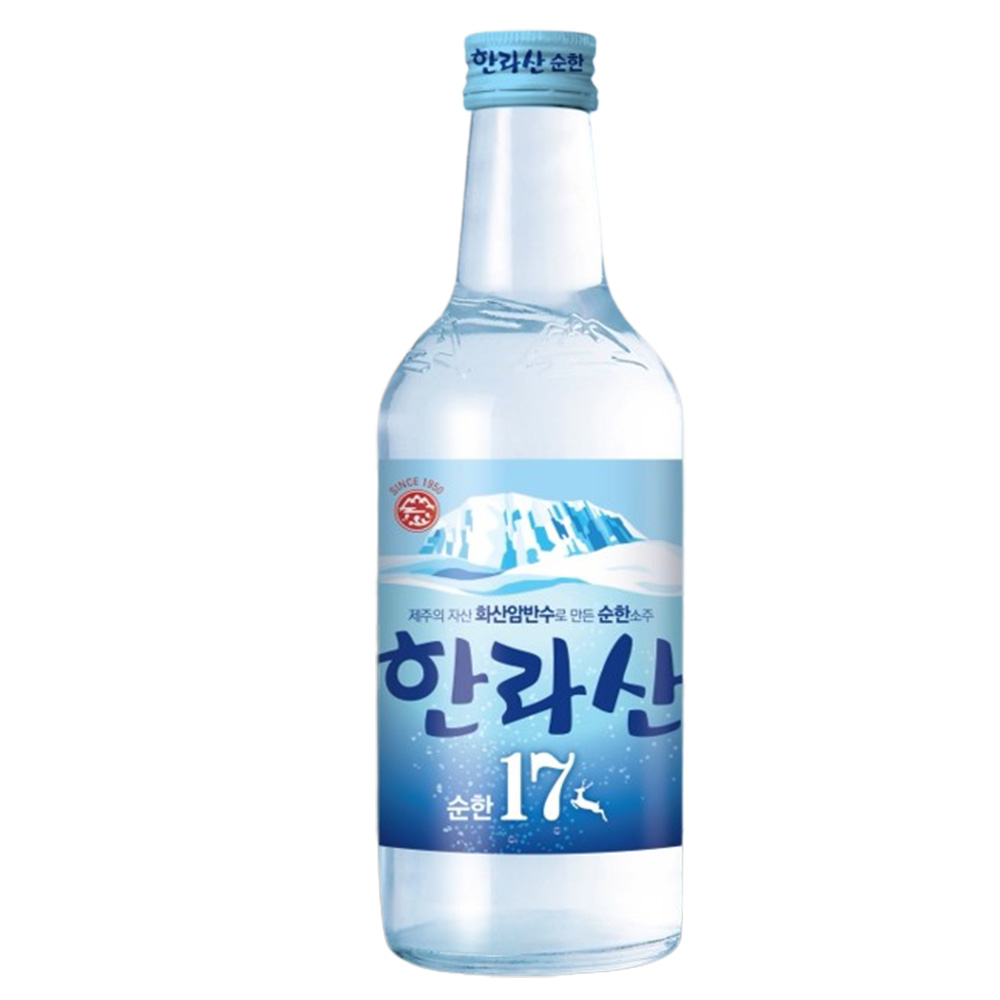 Алкогольная пива Soju, корейский ликер Soju Hallasan 17, спиртовая степень 375 мл, стеклянная бутылка с мягким и мягким вкусом из острова Чеджу
