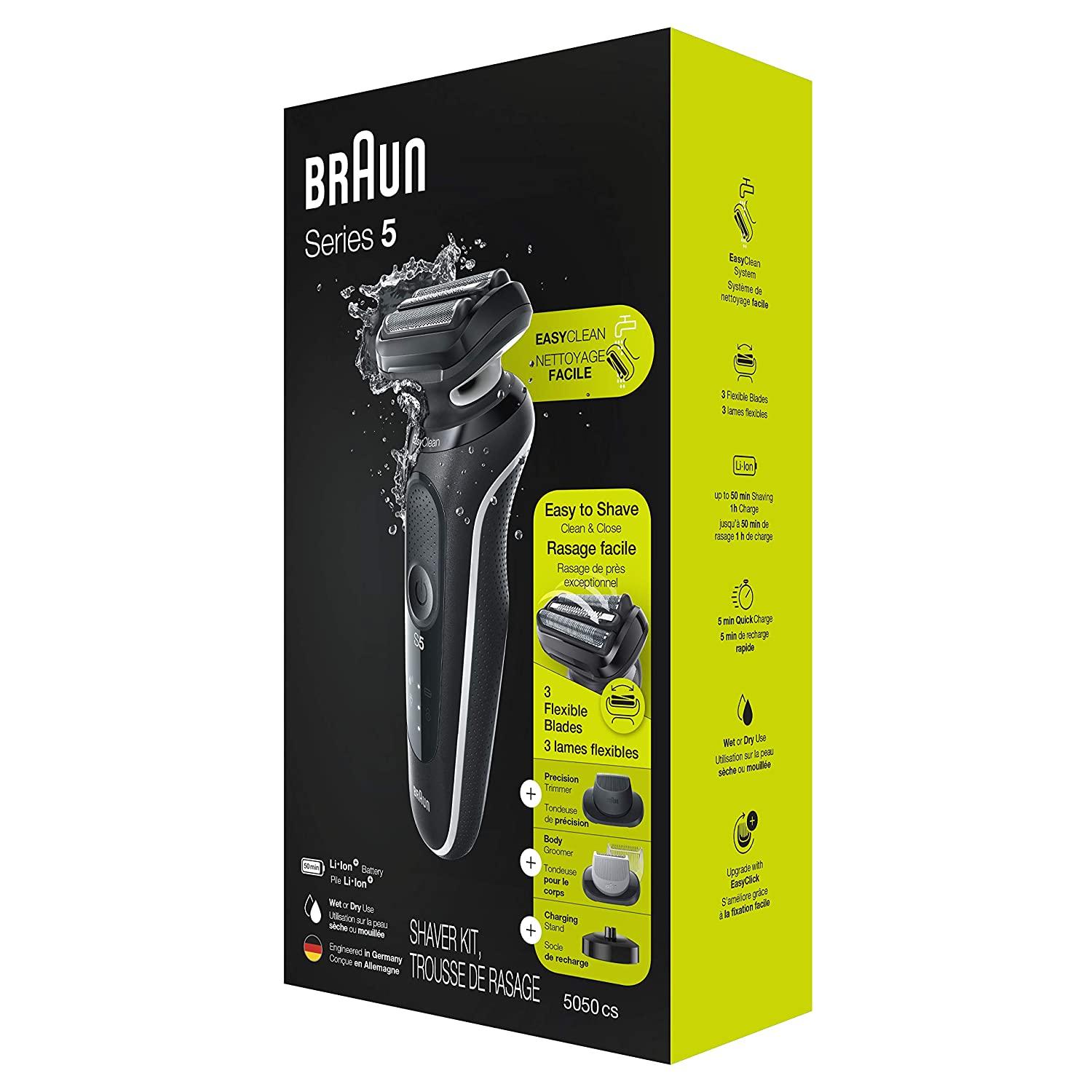 Braun Electric Razor for Men, Waterproof Foil Shaver, Series 5 5050cs, Wet & Dry Shave, Rechargeable, Charging Stand Included