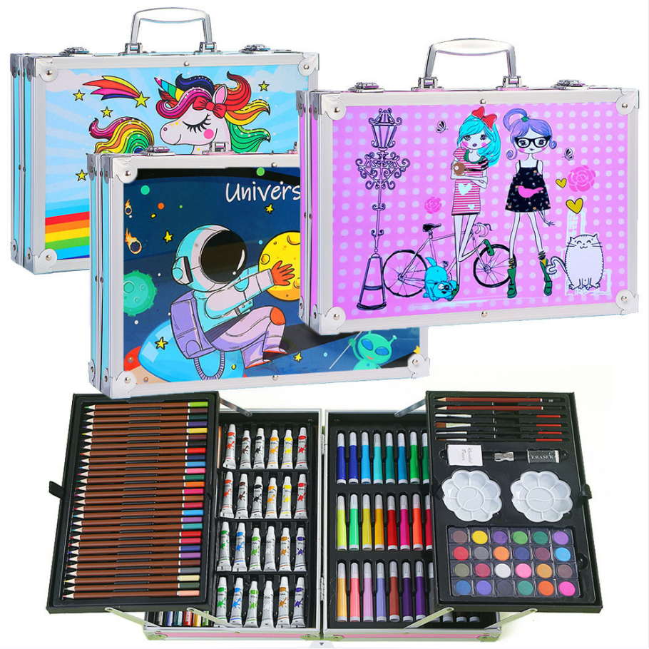 New Design 145pcs Aluminum Art Drawing Set For Kids School Drawing Pens Art Supplies Double Layer Painting Tools Art Set