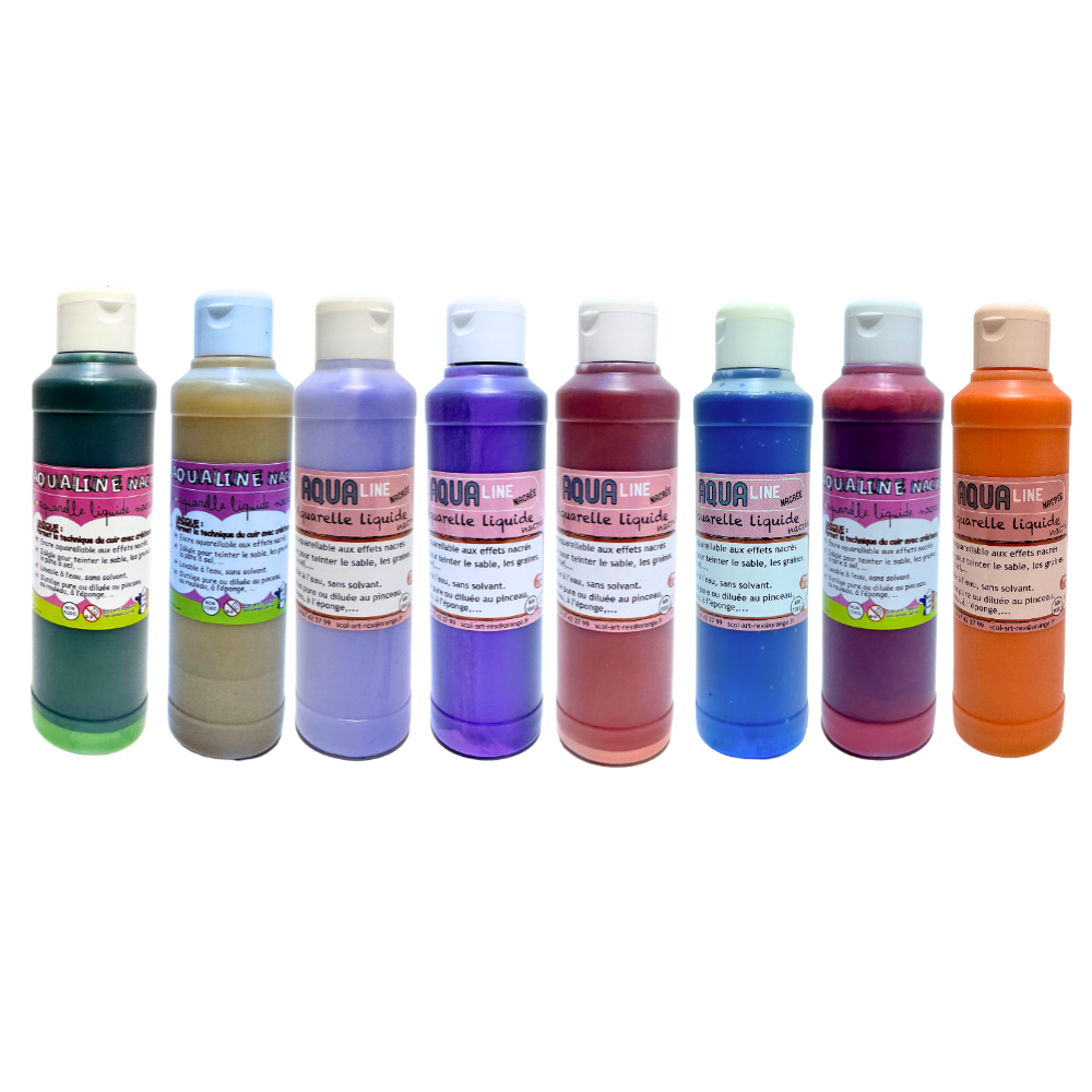 8 Bright Colors 250 ML Pearly Eco-friendly Water-Based Baby Safe Ink Arts-Made FRANCE Washable for Schools and Homes