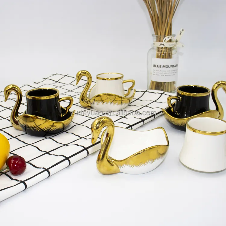 Luxury Espresso Custom Design Cygnet Ceramic Coffee Cup Turkey Cappuccino Cups Gold Plated Swan Coffee Cup