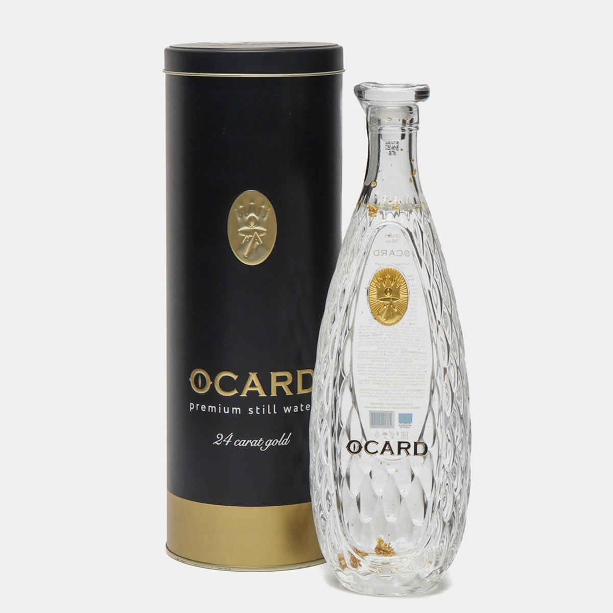 Уникальная премиальная натуральная питьевая вода Ocard с золотыми хлопьями 700 мл в стеклянной бутылке, покрытой "чешуйками дракона"