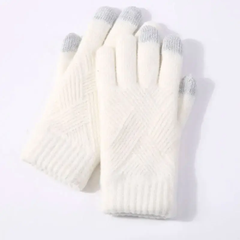 Premium Quality Women's Full Finger Winter Warm Knitted Gloves Solid Woolen Sports Mittens with Touch Screen Compatibility Men