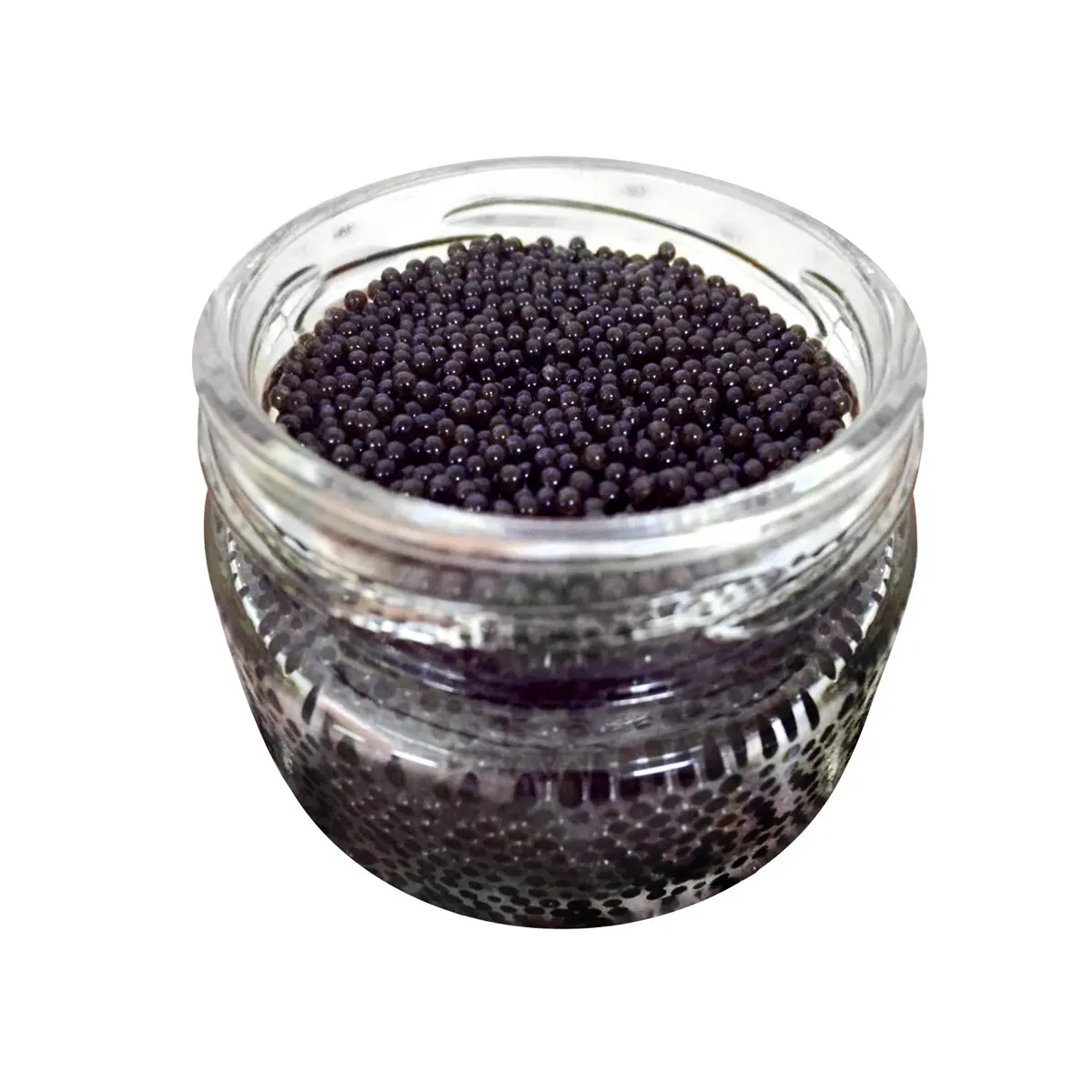 Pasteurized farm-raised bester fish roe packaged in glass jar from fish farm