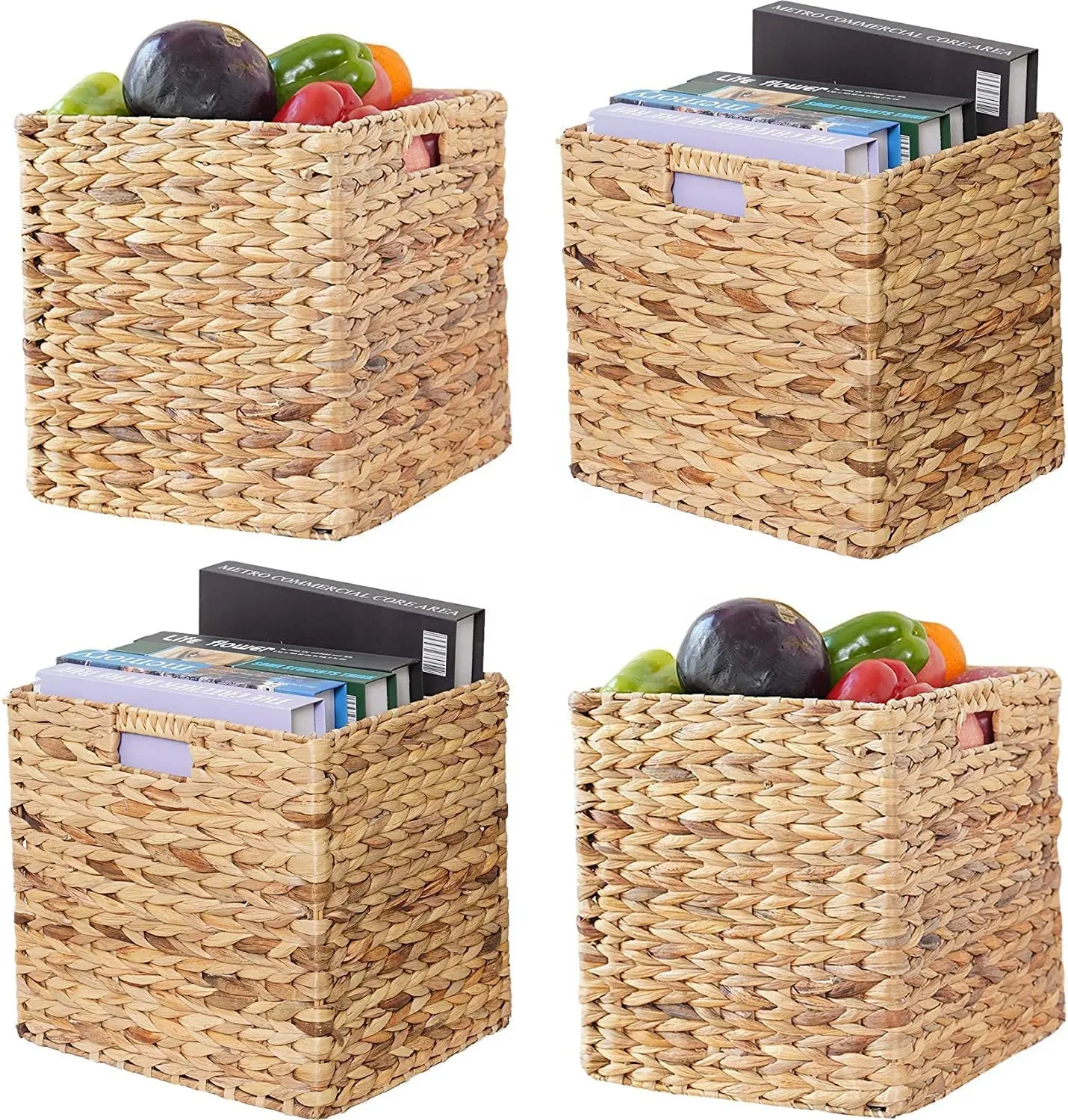 Living Foldable Handwoven Water Hyacinth Storage Baskets Laundry Organizer Totes for Bedroom, Living Room