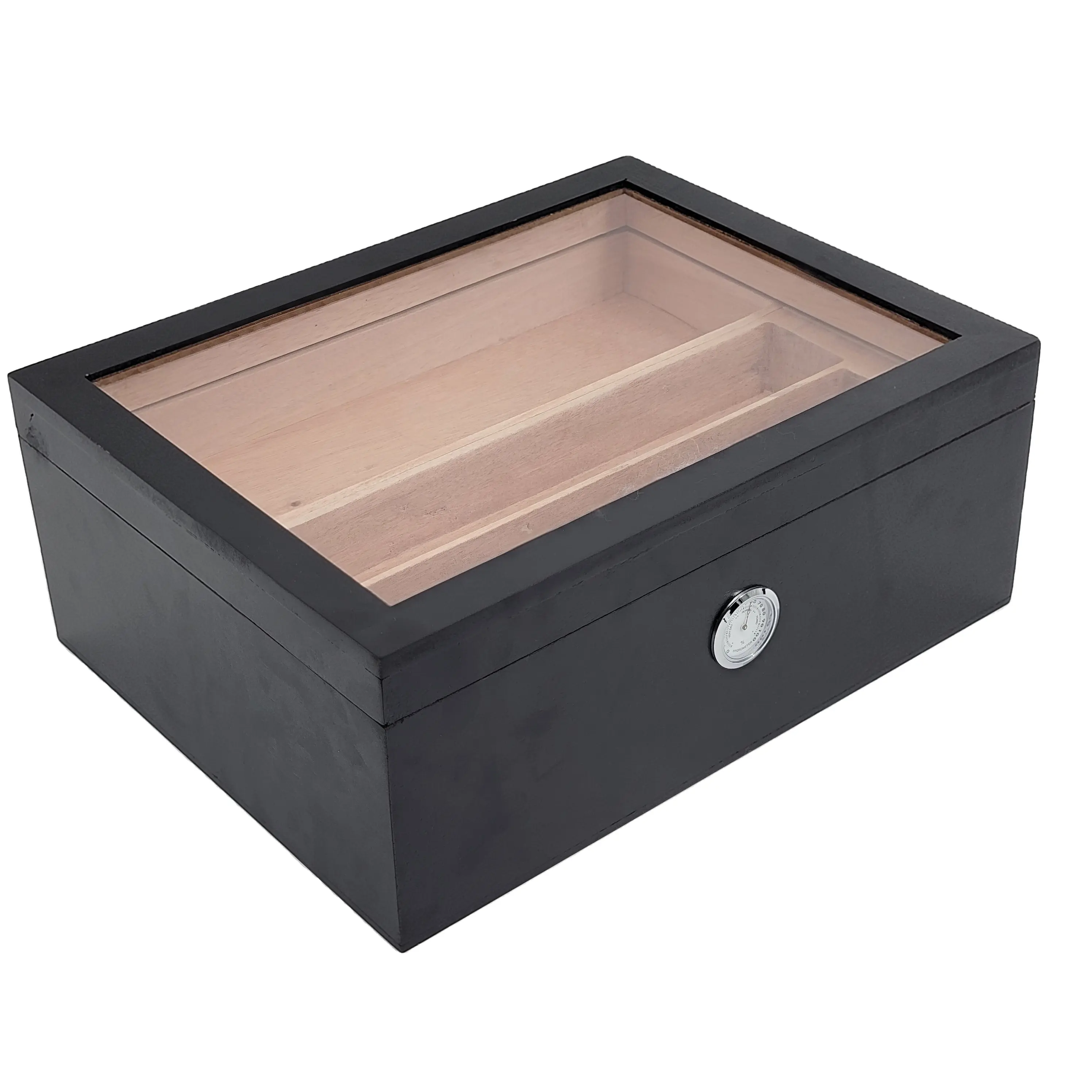 Modern Custom Large Wooden Storage Box Wood Cigar Case Matte Black Cigar Humidor