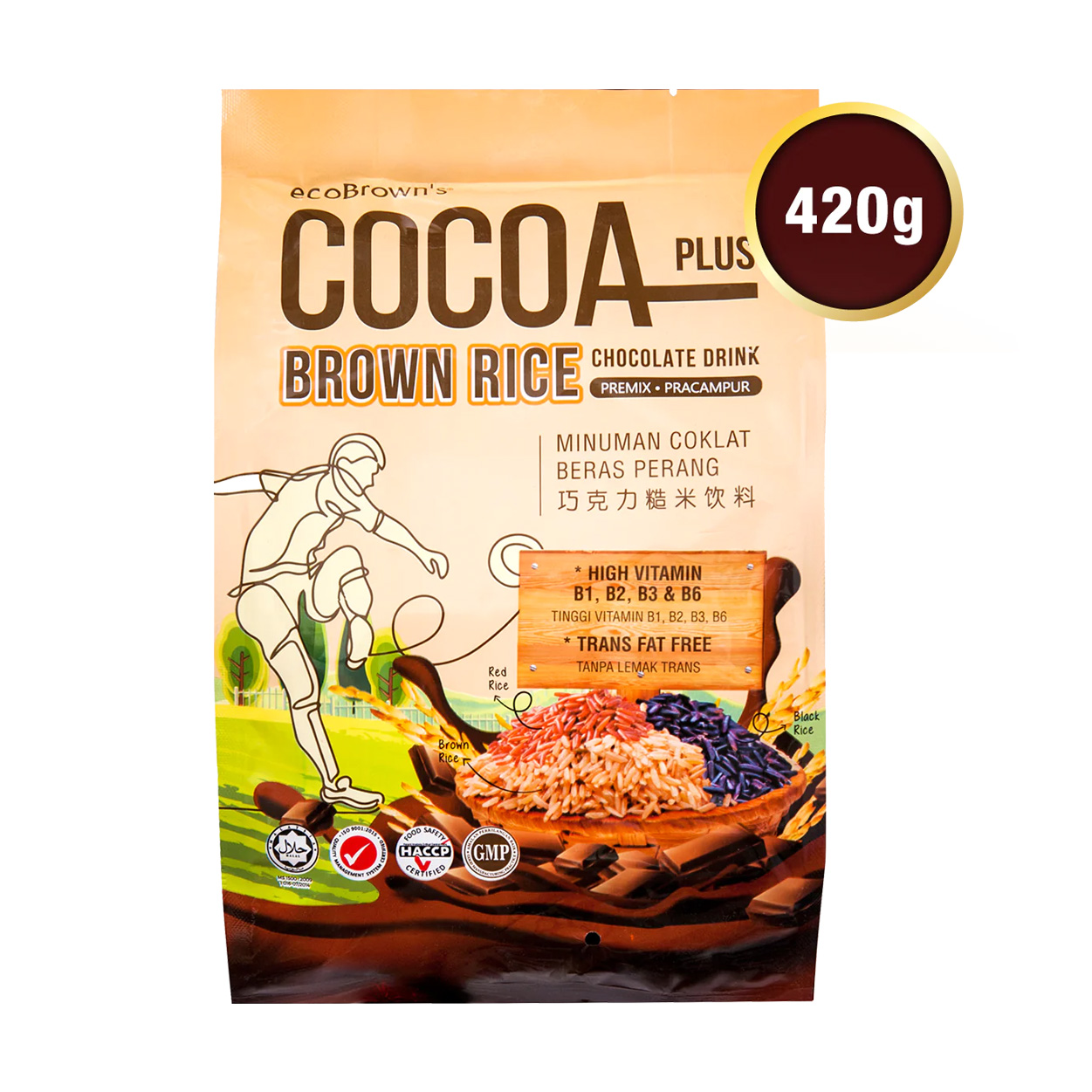 Best Selling Ecobrown's Instant Chocolate Cocoa Plus Premix Halal-Certified Brown Rice Organic Beverage Premium Wholegrains