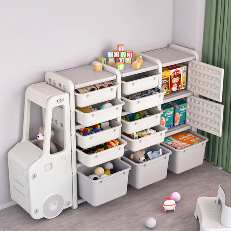 Large-Capacity Car Shape Toy Shelf Teen Organizer Baby Furniture Sets Children BookShelf Plastic Storage Box Kids Cabinets