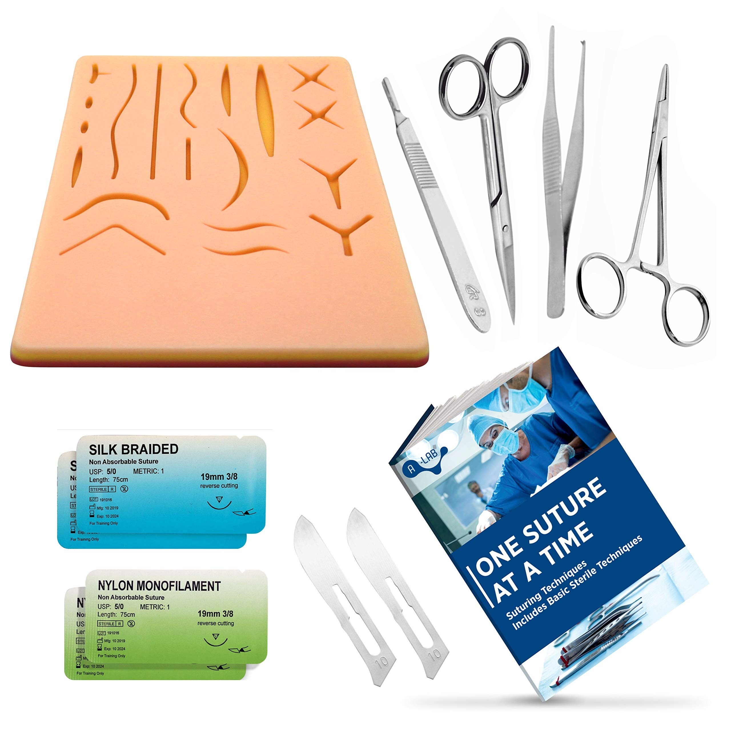Suture Practice Kit for Medical Students Includes Complete Tool Kit with Training Medical Book Extra Large Silicone Pad
