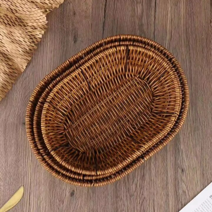Premium Vietnam Rustic Eco-friendly Natural Rattan Tray with Vintage Style for Serving Dried Fruit & Vegetables and Decorating