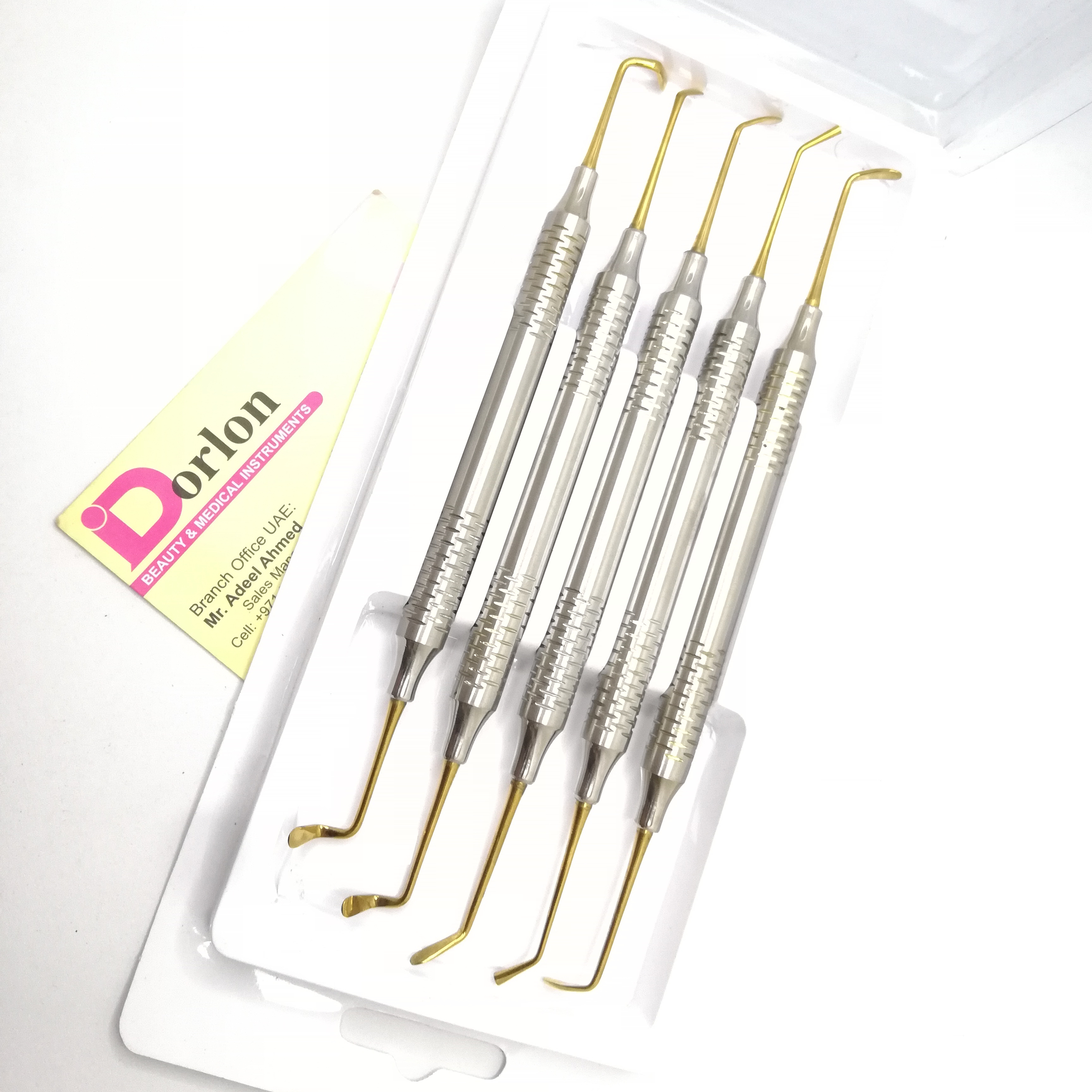 Set Of 5 PCS Gold Plated Ends Stainless Steel Professional Perfect Dental Cleaning & Filling Teeth Equipment Composite Tools