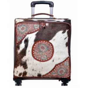 Hot Sale Hand Tooled Leather Travel Trolley Bag Genuine Cowhide Carry On Luggage Durable Luxury Suitcase for Unisex