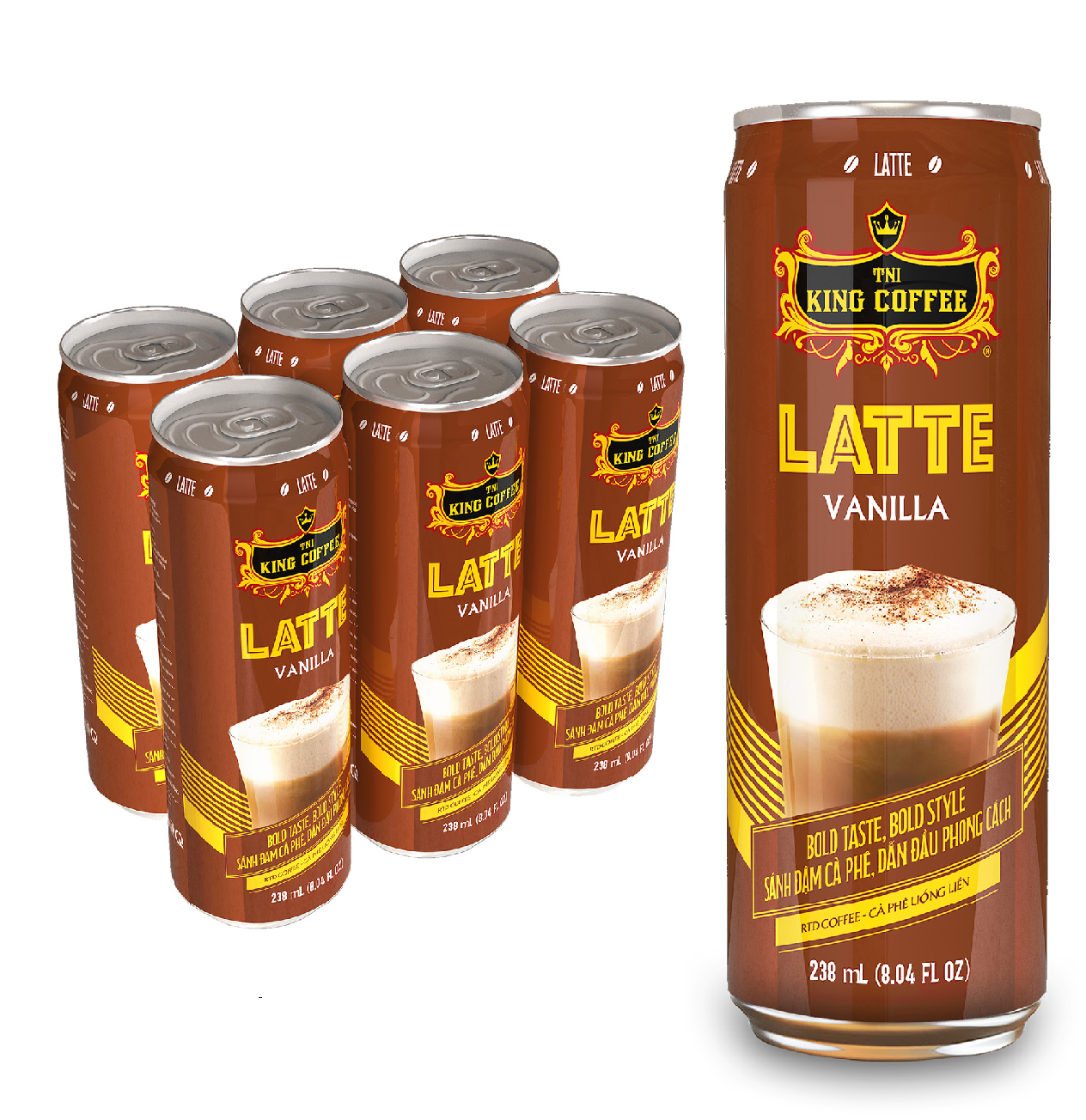 Кофейная банка KING COFFEE с приятным вкусом, латте, ваниль, 238 мл, подходит для новой и легкой питьевой воды, вьетнамский кофе, готовая к отправке