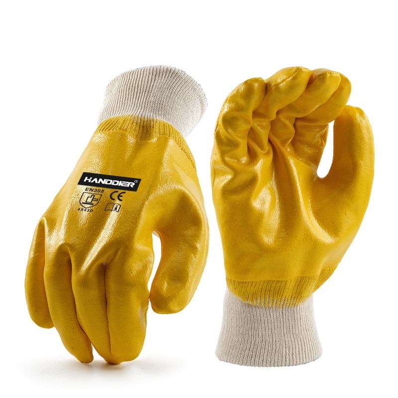 Oil resistant Heavy Duty Work mechanic Industrial Custom Anti Slip Cotton Lined Fully Nitrile Coated NBR Protective hand Gloves