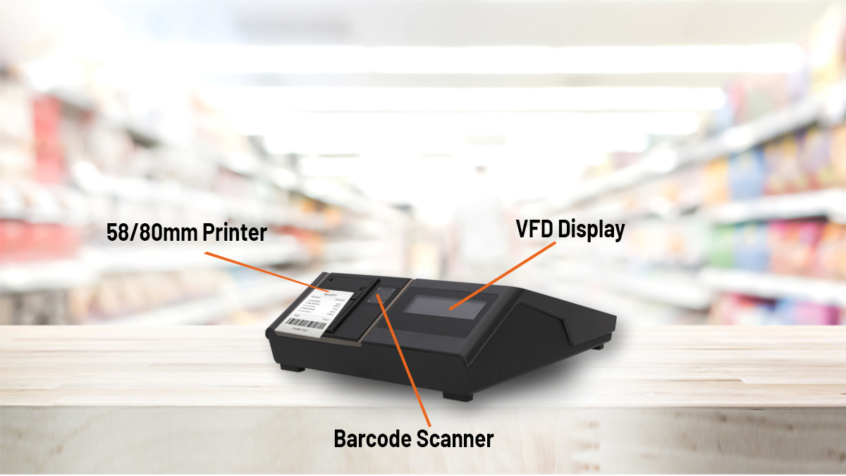Retail Cashier System Machine 1166 Inch VFD Customer Display Barcode Scanner POS Terminal System