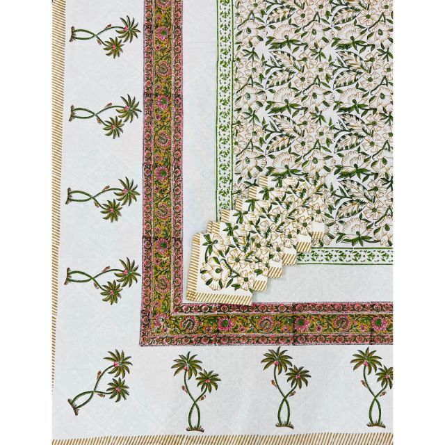 B2B Hot Selling 2021 New Design 100% Cotton Table Covers sets with Napkins Floral Print Hand Block Printed Table Cloths