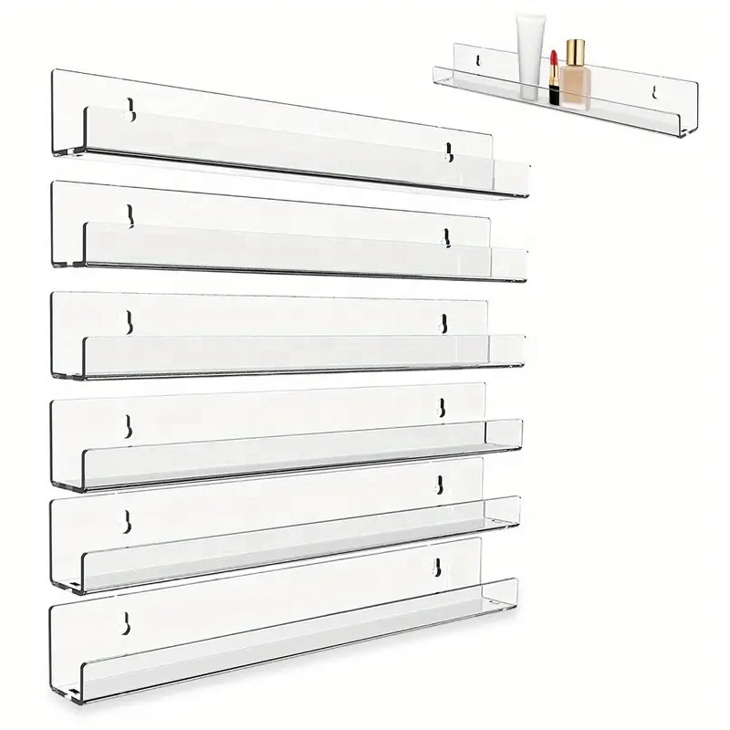 Wall-Mount Clear Acrylic Album Record Holders Bookshelves Office School Home Nail Polish Perfume Magazines Collectibles Shelves