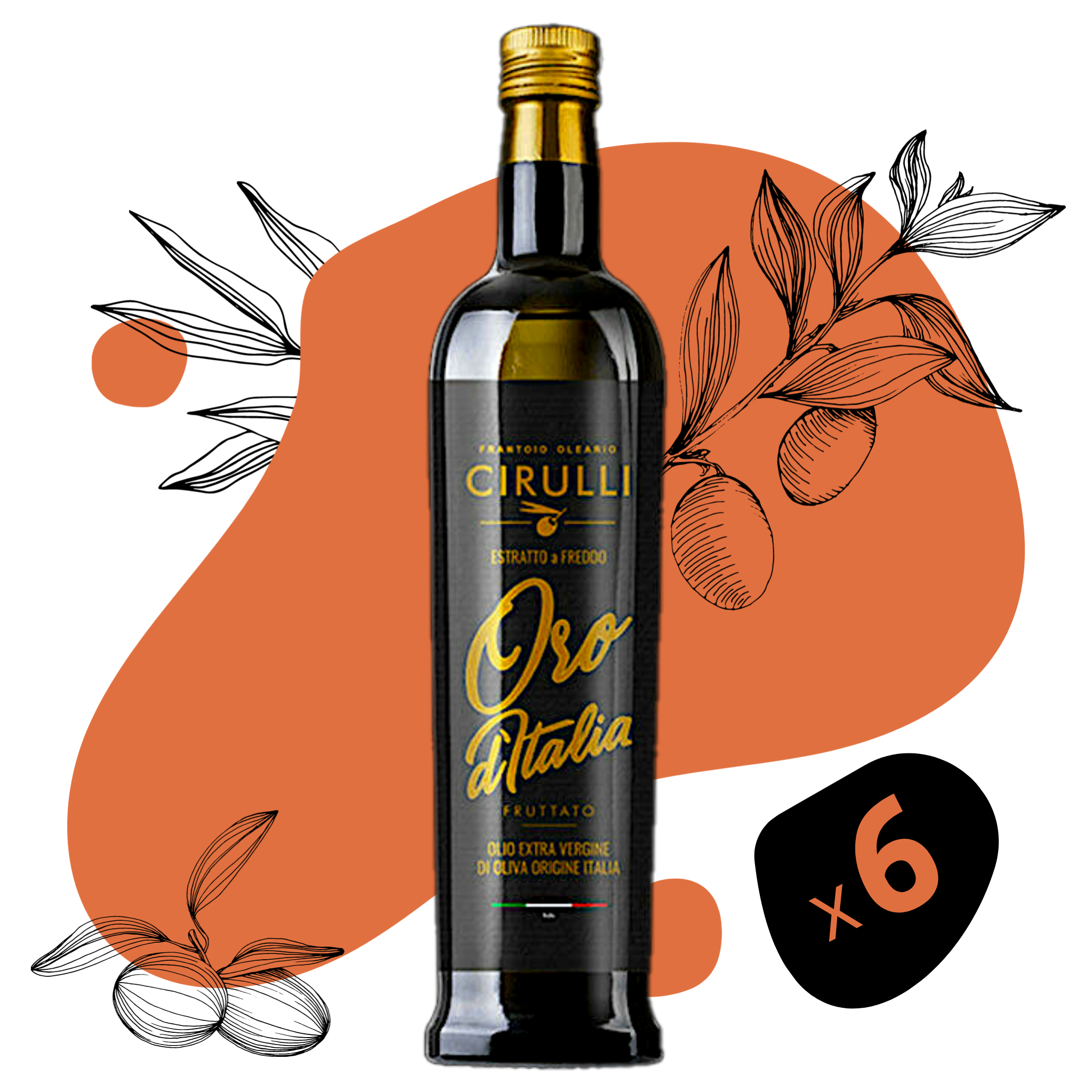 Organic Extra Virgin Olive Oil 6 Bottles 500ml Each for Seasoning and Frying Packaged in Glass Bottle