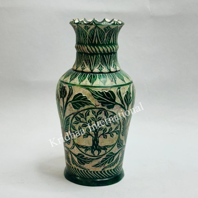 Best Price Home Garden Decoration Beautiful Natural Marble Soapstone Flower Pot Vase Showpiece Stone Vase Green Color