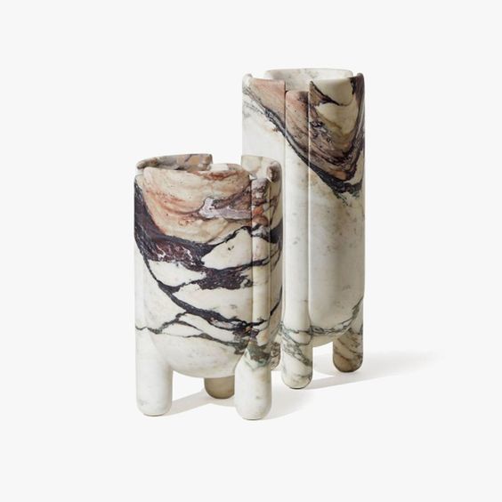 Marble Flower Vase Centerpiece Flower Pot Planter Handcraft Life Long Decor Beige Stone Pot Countertop Living Room