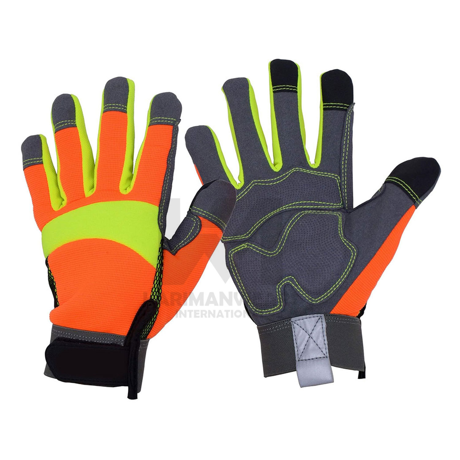 Anti Vibration Gloves Hi-Viz Rigger Safety Rescue Work Gloves Touchscreen Compatible Fingers Large Size Durable Design