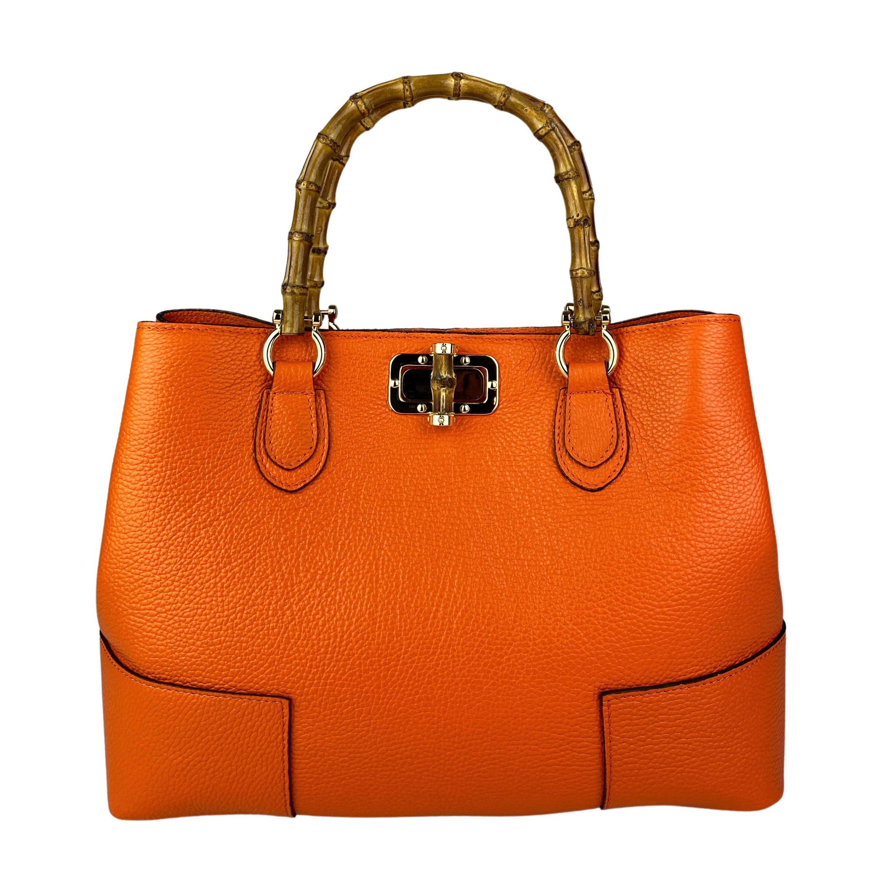 Best Seller Leather Handbags for women luxury Genuine Leather Designer bags Made in Italy Bamboo Handles