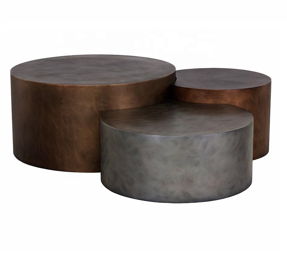 Cluster Coffee Table Set of 3 Wholesale Modern Design Iron Frame Drum Shape Coffee Table Luxury Marble Tea Table