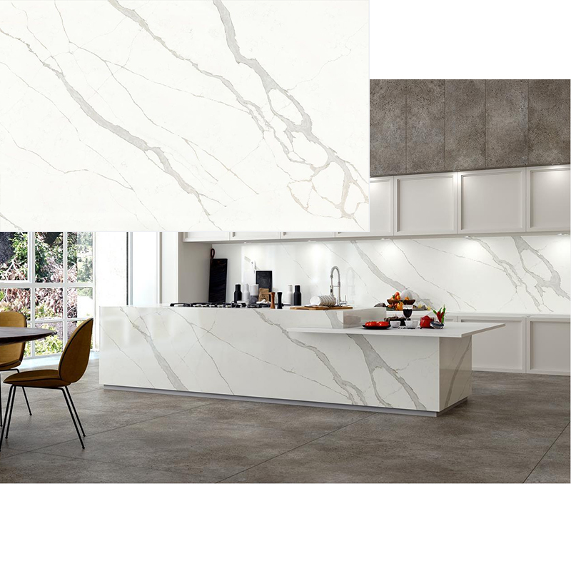 Cut-to-Size Calacatta Quartz Stone Slab Artificial White Calacatta Quartz Countertops