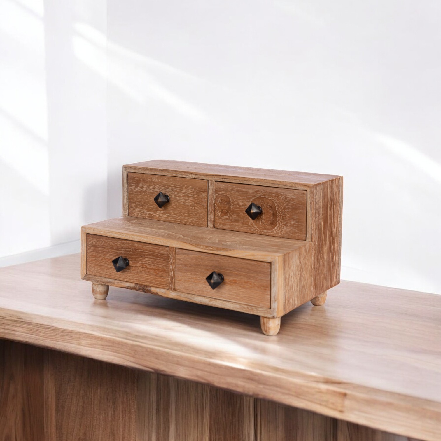 4 Spacious Wood Drawers Step Chest Small Size Storage Boxes & Bins for Convenient Bedroom Organization