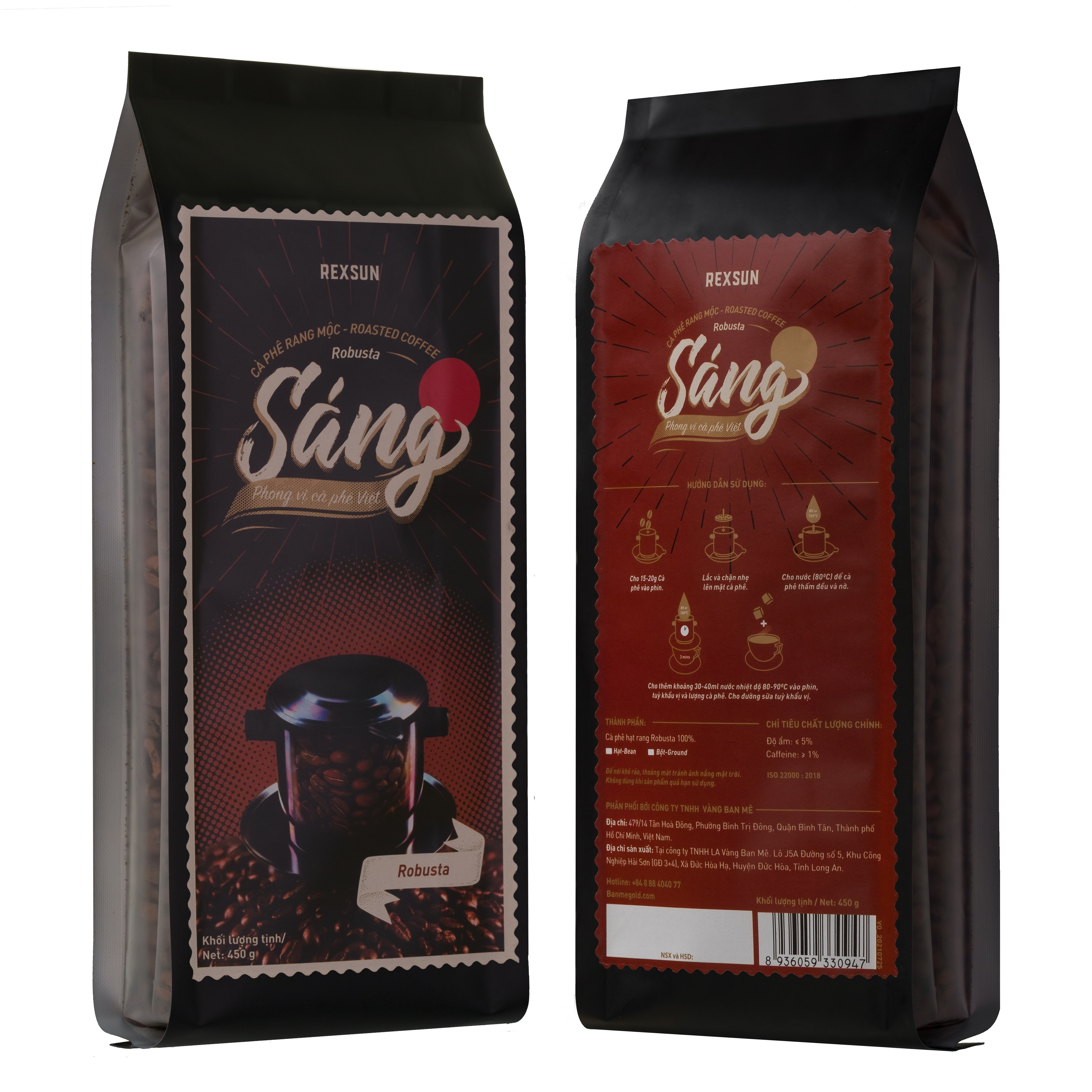 High Quality ROBUSTA Italian Roasted Coffee Beans Medium Dark SANG 450G/bag Screen 14-16, Wholesale Price From Vietnam Supplier