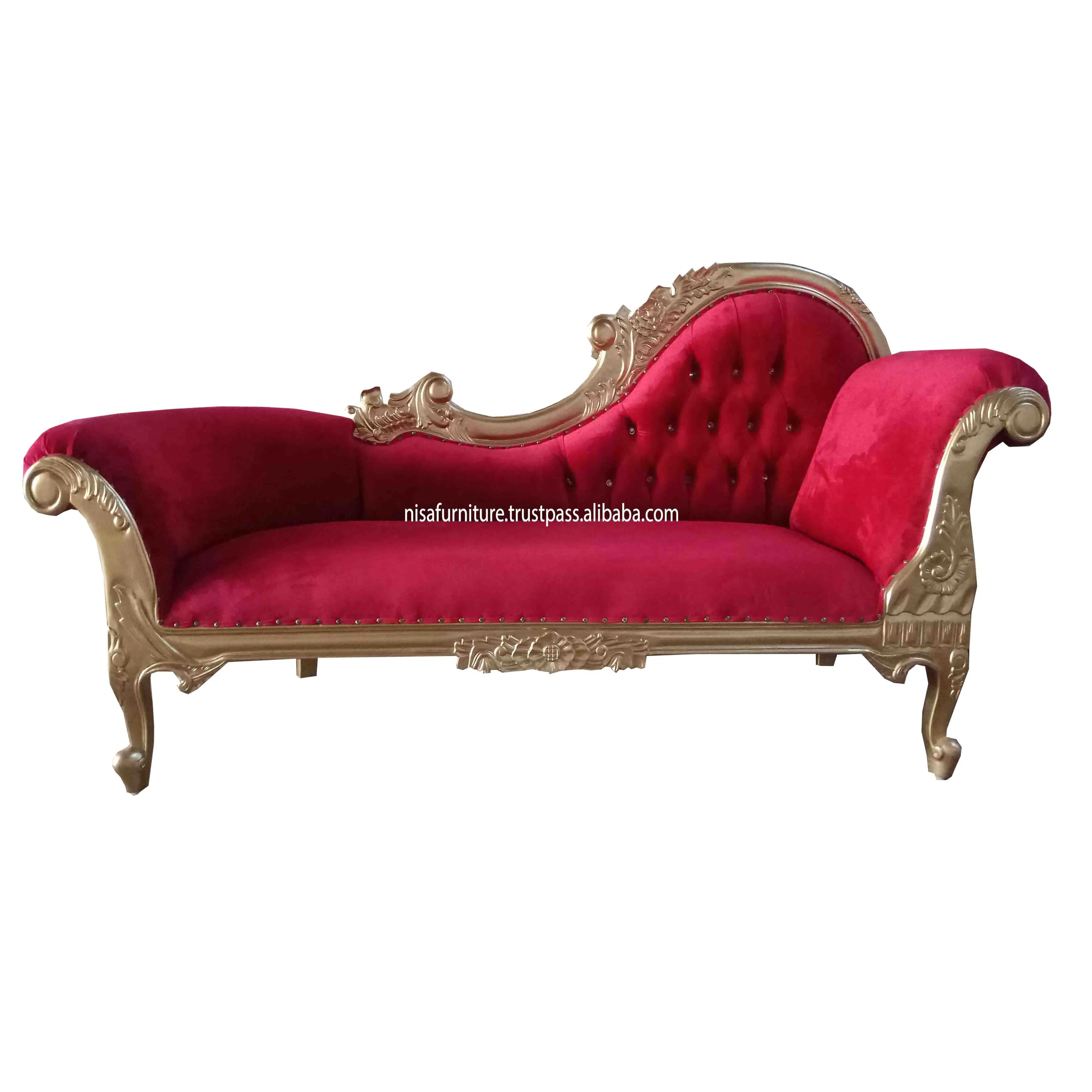 Wedding Red Velvet Indonesia Luxury Antique Chaise Lounge Sofa Furniture living room chairs