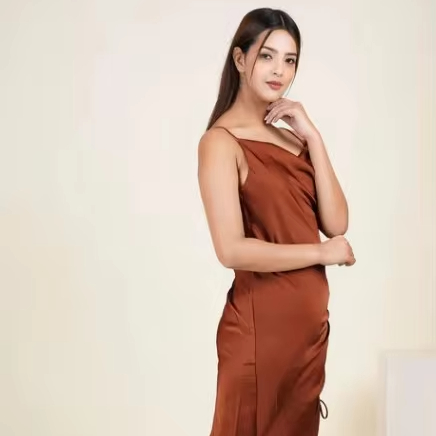 COPPER SATIN SWAY SIDE RUCHED DRESS