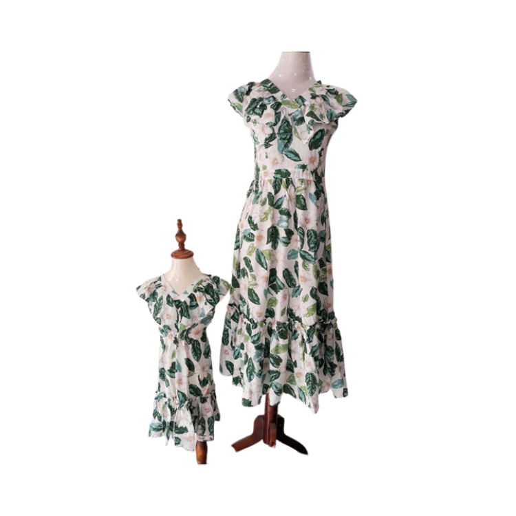 Mother & Baby Dress Set With Leaf Pattern Family Matching Outfits Fast Delivery High Quality Family Matching Outfits