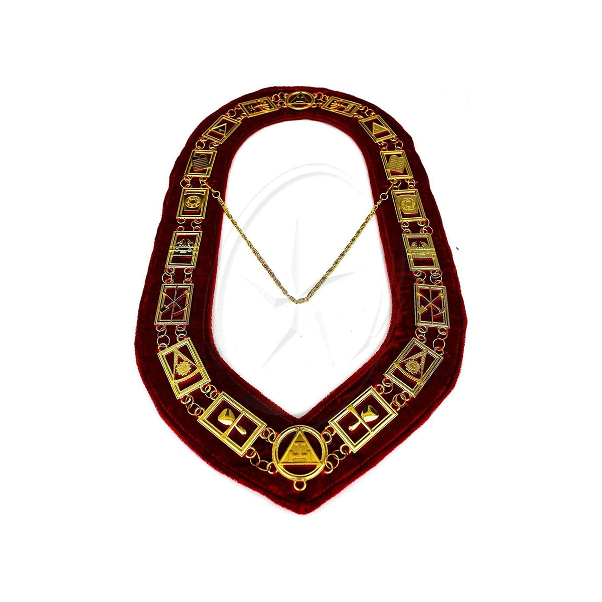 Ошейник с цепочкой Masonic regalia Shriner, красная бархатная подкладка, Золотая цепочка, 16 драгоценностей, ошейник с 2 звездами