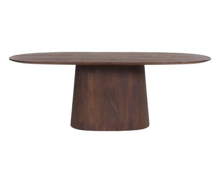 Modern Danish Oval European Style Walnut Finish Solid Mango Wood Dining Table with Wood Pedestal base
